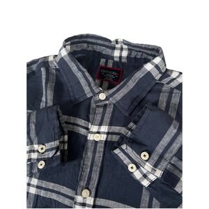 UNTUCKit Ovada WF 100% Linen Shirt Men's Medium Reg Fit Blue Plaid LightWeight‎